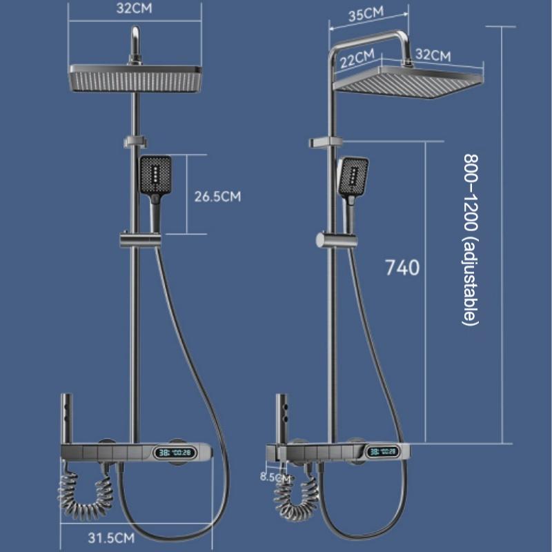Temperature Display Shower Set System Wall Mount 4 Function Piano Key Rainfall Hot Cold Bathtub Shower Faucet Set For Bathroom