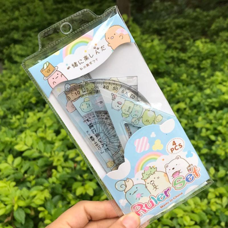 Set de rigle din 4 piese Sanrio Cute Anime Cartoon Model Triunghiular Protractor Riglă Student Learning
