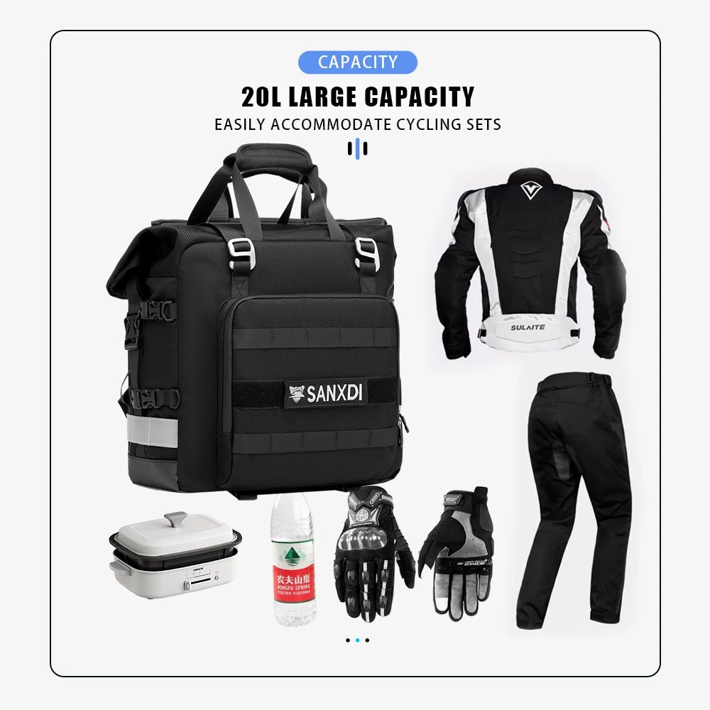 1/2 Motorcycle Accessories Frame Crash Bars Bag SaddleBag 20L Universal Side Rear Seat Bag Pack Travel Motorbike Luggage Storage