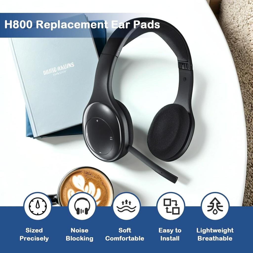 H800 Replacement Ear Pads, for Logitech, for H800, Soft Comfortable Headset Ear Cushions, Easy To Install, Lightweight Replacement Headphone Pads