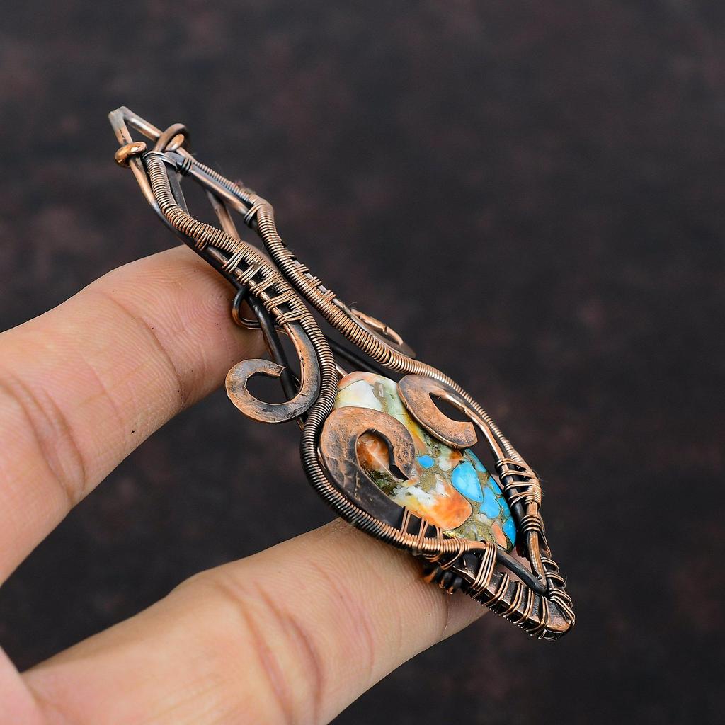 Spiny Oyster Copper Turquoise Pendant Copper Wire Wrapped Pendant Handmade Natural Gemstone Pendant Copper Jewelry For Gift Designer Pendant