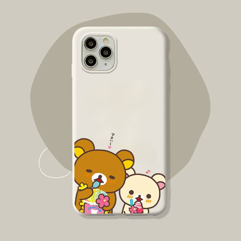 Rilakkuma Kawaii Phone Case for iPhone 11 12 13 Mini Pro Xs Max 8 7 6 6S Plus X XR Solid Candy Color Case