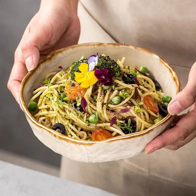Kiln Changes Ceramic Deep Plate Thick Soup Plate Salad Bowl Pasta Bowl Restaurant Molecular Cuisine Specialty Tableware