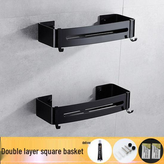Black Space Aluminum No-Drill Bathroom Towel Rack