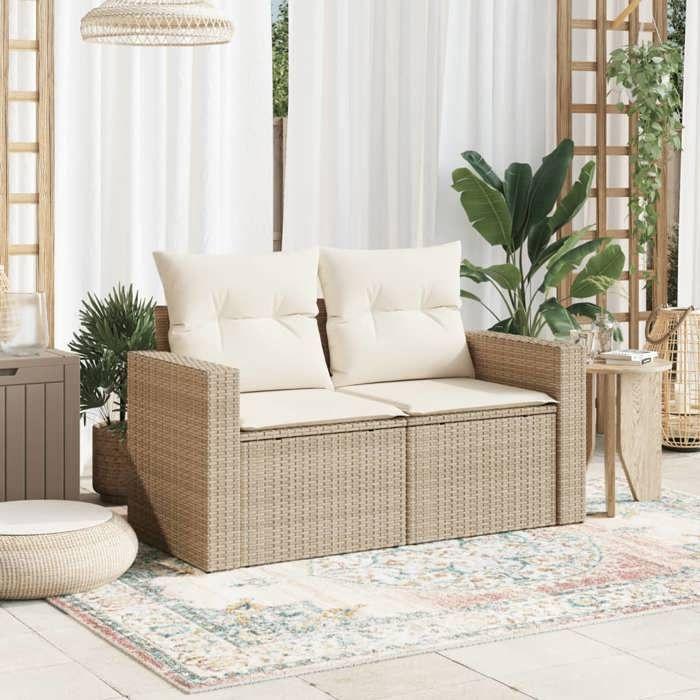VidaXL Garden Sofa with Cushions 2-seater Beige Braided Resin 366078