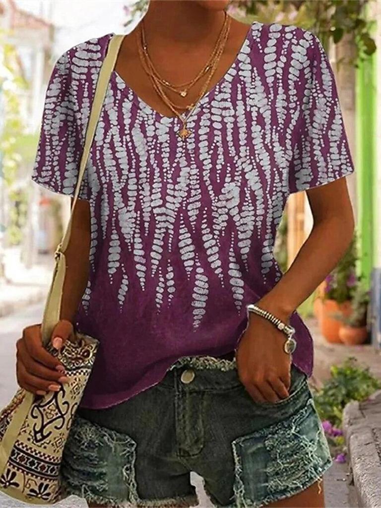 Women's Floral Graphic V Neck T Shirt, Short Sleeve Casual Regular Tops, Daily Outfit Multi Colors for Spring & Summer