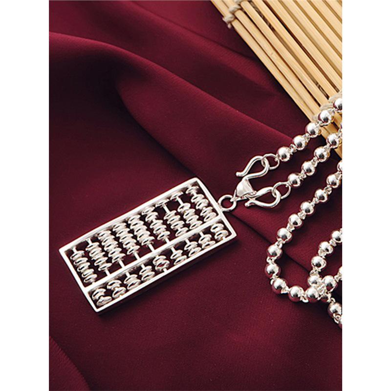 Abacus 99 Sterling Silver Long Sweater Chain Necklace: Women's Fashion Pendant, Versatile and Trendy High-End Design.
