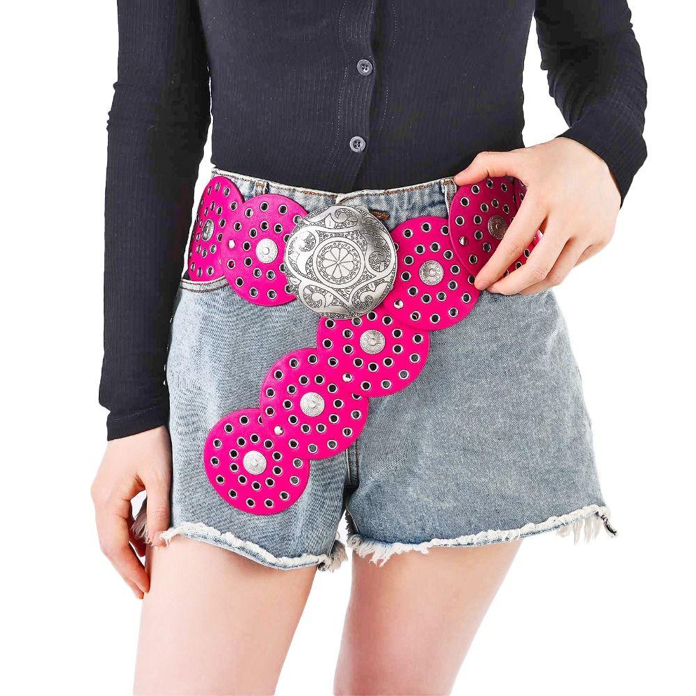 Exaggerated Cowboy Disc Belt Western Style Colorful  Wide Disc Belt Hollow Belt  for Women