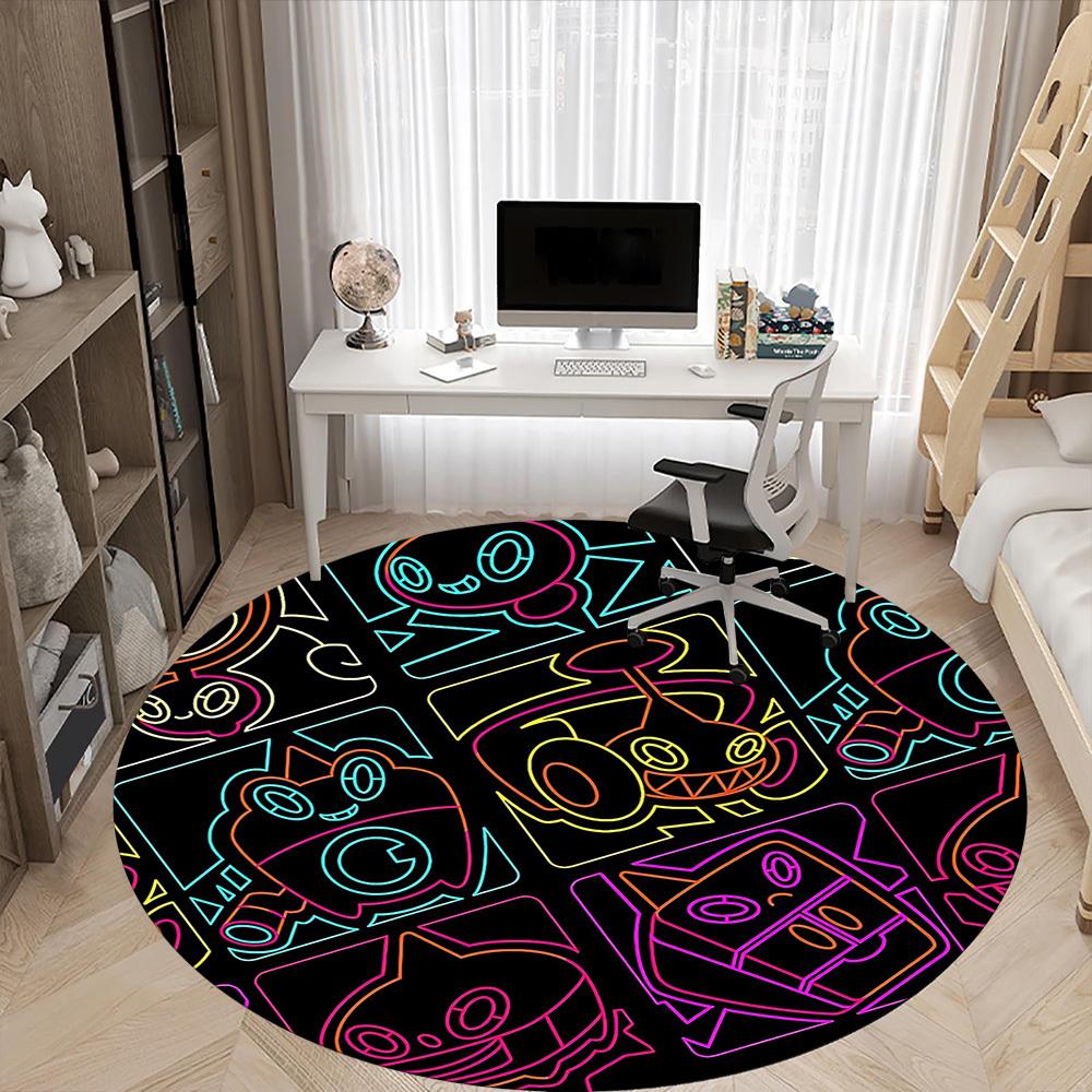 1pc Neon Characters cyber Office Round Area Rug, Indoor Mat Suitable For Office, Under Office Chairs Bedroom Living Room Home Decor, Room Deco