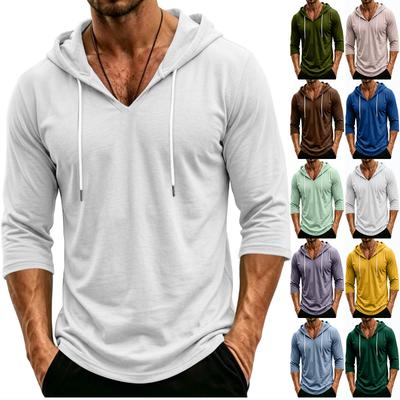Herren Kapuzenpullover Lässiger Lockerer Schnitt Leichter Pullover mit Dreiviertelärm Kordelzug Kapuze für den Alltag