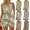 Women Summer Casual Floral Print Tank Top Square Neck Sleeveless Sporty Vest with Pockets and Shorts Set Lightweight Lounge Wear