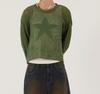 Mode frauen Fünf-Punkt-Stern Hohl Pullover frauen Casual Frühen Herbst Grün Pullover Top