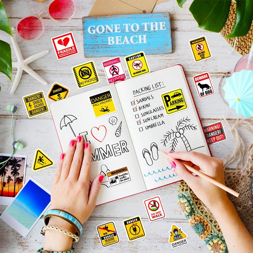 10/30/50/100pcs Warning Danger Banning Stickers Graffiti Waterproof Decals DIY Guitar Luggage Funny Cartoon Sticker