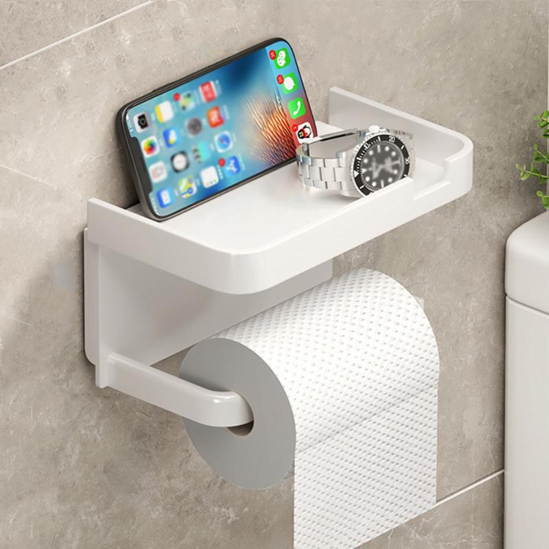 Multi-functional Bathroom Wall-mounted Storage Box Toilet Paper Holder, Tissue Box Shelf, Phone Stand