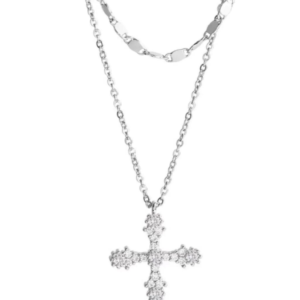 Fashionable Minimalist Cool Style Double Layered Cross Pendant Necklace