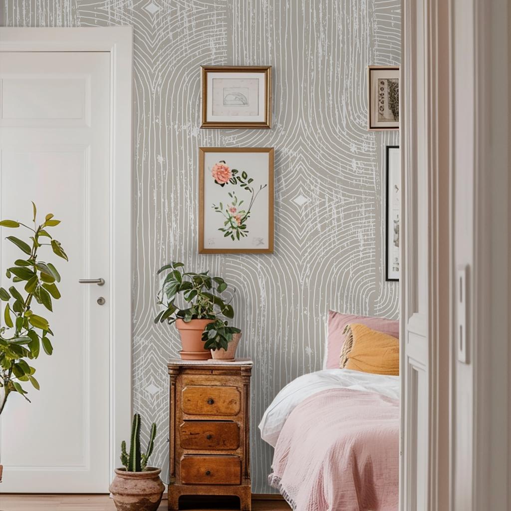 Boho Light Grey Peel and Stick Wallpaper Geometric Arches Contact Paper Removable Wall Paper for Kitchen Walls Cabinet Drawer