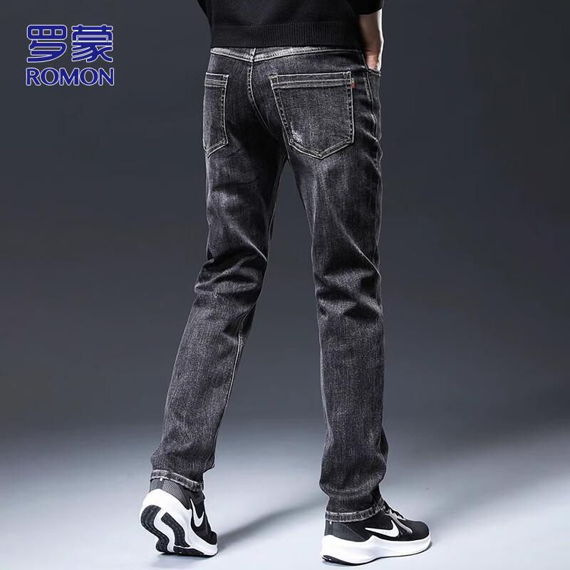 ROMON Men's Autumn/Winter Casual Loose Straight-Leg Stretch Jeans