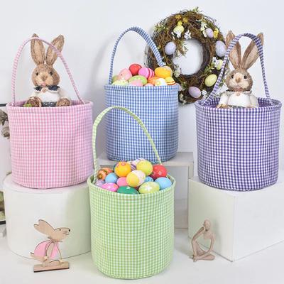 Coș Nou de Paște cu Carouri, de Mână, cu Decorațiuni Ouă în 4 Culori, Coș de Depozitare Iepure, Găleată de Mână, Articole de Depozitare Cadou de Sărbătoare Ya465
