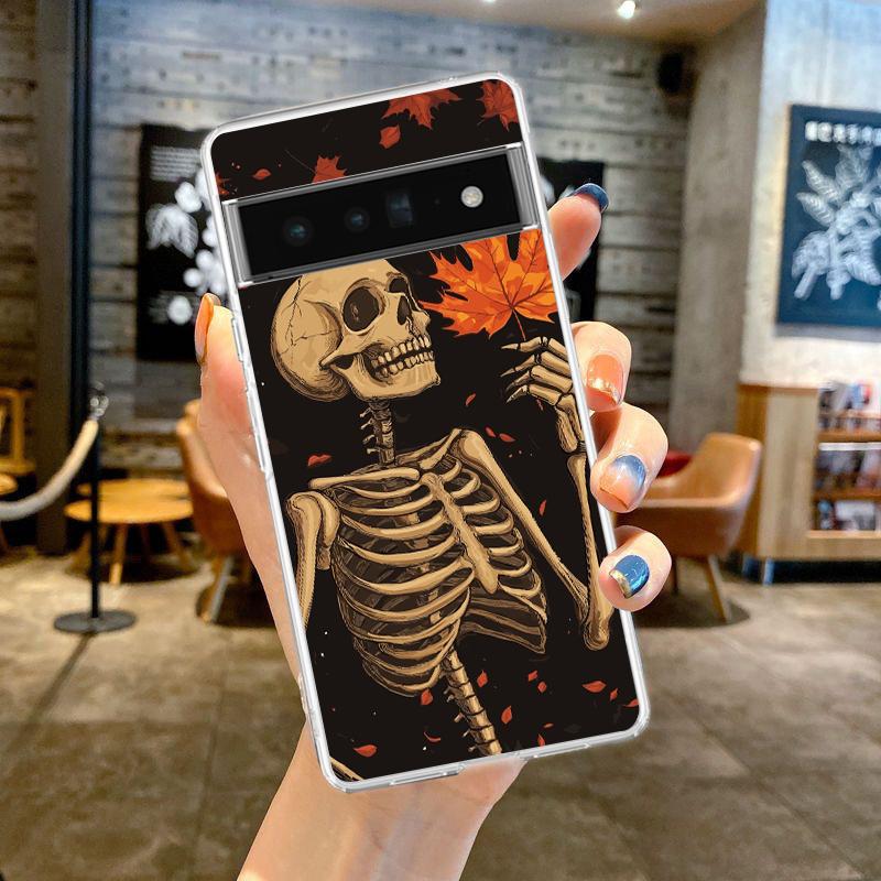 Phone Case For Google Pixel 10 9 8 7 6 9A 8A 7A 6A 5 4 5A 4A 3A Pro XL Soft Clear TPU Transparent Cover Hard Pink Purple Skull