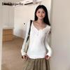 La Chapelle Women's Slim Fit V-Neck Long Sleeve Knitted Top