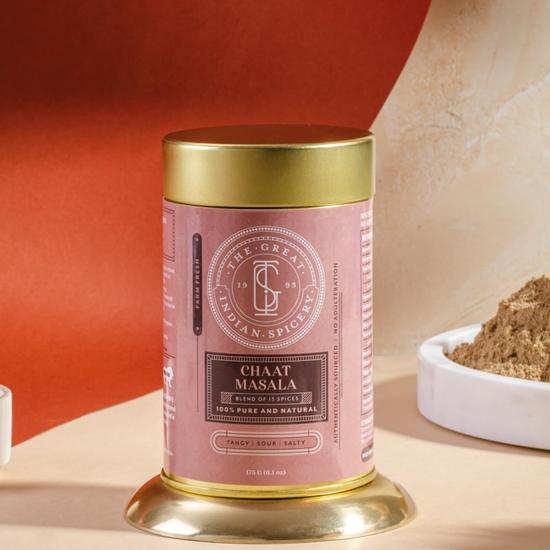 The Great Indian Spicery | Chaat Masala | 100gm Tin – Farm Fresh, Authentic Blend of 15 Spices, Non-Adulterated – Tangy, Sour & Salty Flavor