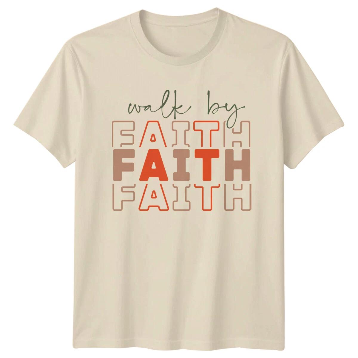 Walk By Faith Quote Christian T-Shirt Religious Graphic Tee M