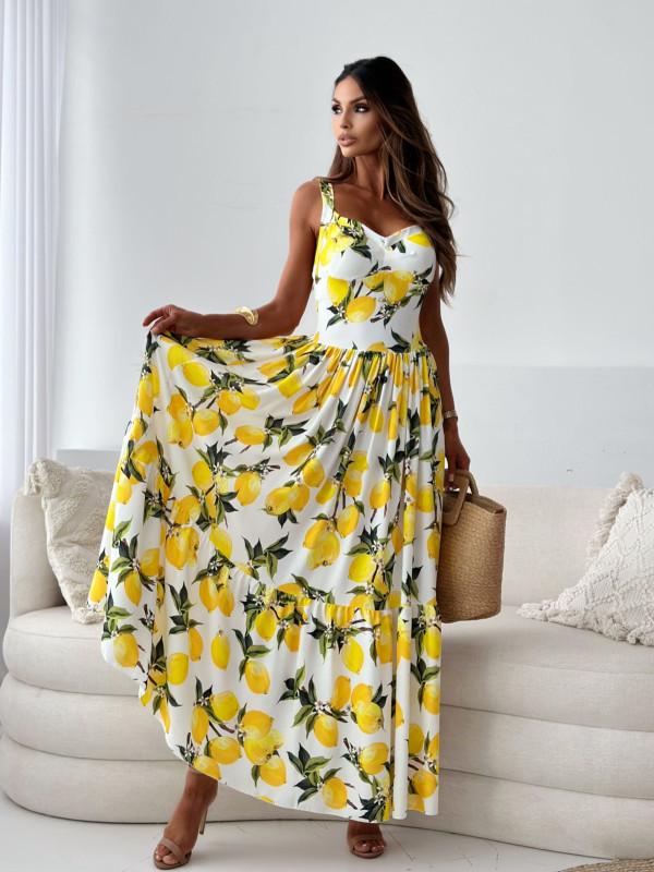 Sweet Print Backless Sling Long Dress