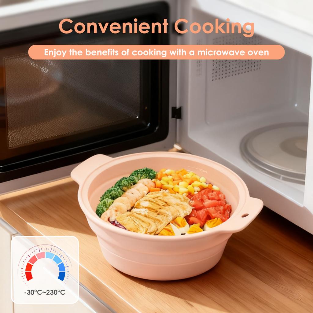 1250 ML Mikrowellen-Silikon-Dampfgarer Faltbarer Mikrowellen-Dampfkochtopf mit transparentem Deckel Dampfkochtopf zum Kochen Küchenutensilien