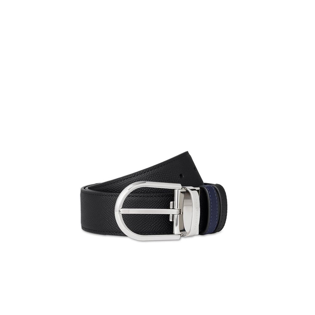 Round Buckle Belt x Navy Leather x Nobile Leather Italian Leather Genuine Leather Present Day Gift [BONAVENTURA] Men's (35mm) [Black (Nobile (Noblesse