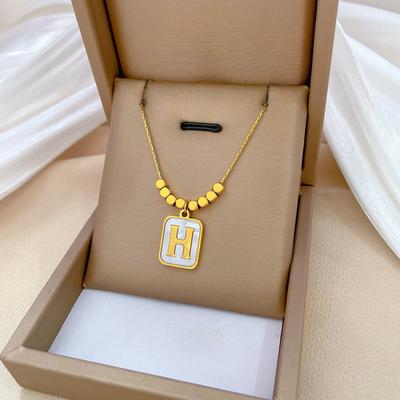 Square Brick Shell H Letter Temperament Personality Minimalist Furnace Real Gold Female Collarbone Necklace