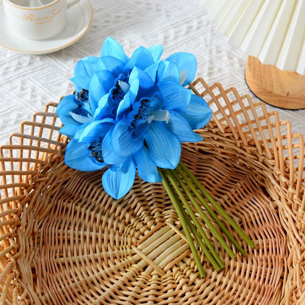 Realistic Artificial Cymbidium Flowers 6 Heads Fake Flower  Home Living Room Decor