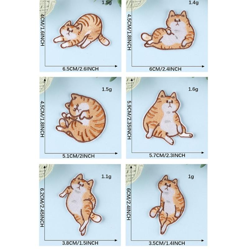 6 Pcs Cartoon Cats Embroidered Patches Iron on Patches Animal Repair Patches Kitten Sewing on Patches for Clothes Bag