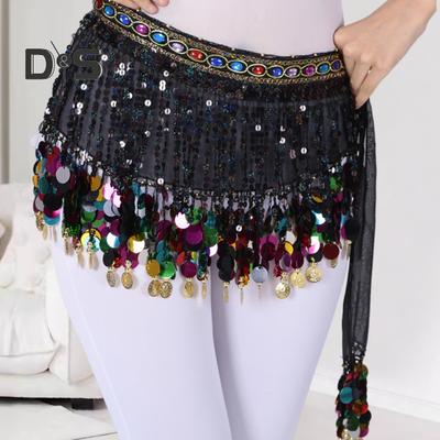 Belly Dance Skirt Sequin Tassel Waist Scarf Exotic Style Tie Up Adjustable Thin Skirt See-through Lace Stage Performance Cosplay Mini Skirt Apron Wrap