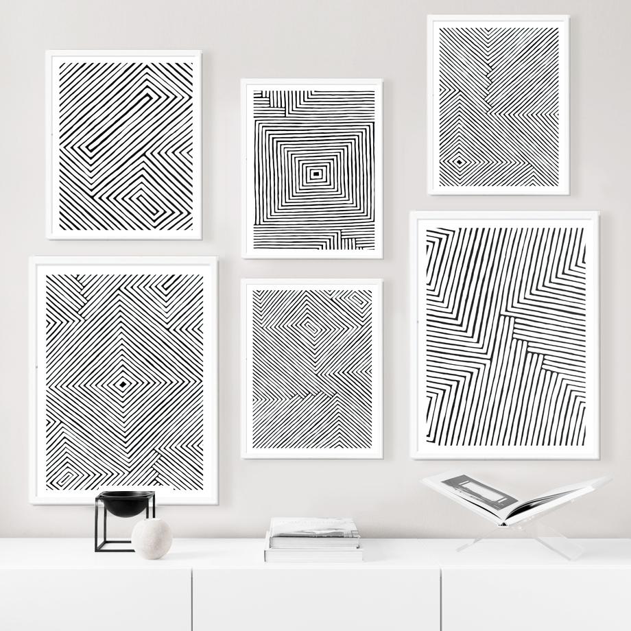 Linea geometrica astratta in bianco e nero Wall Art Canvas Painting Boho Poster e stampe di immagini a parete per soggiorno Home Decor
