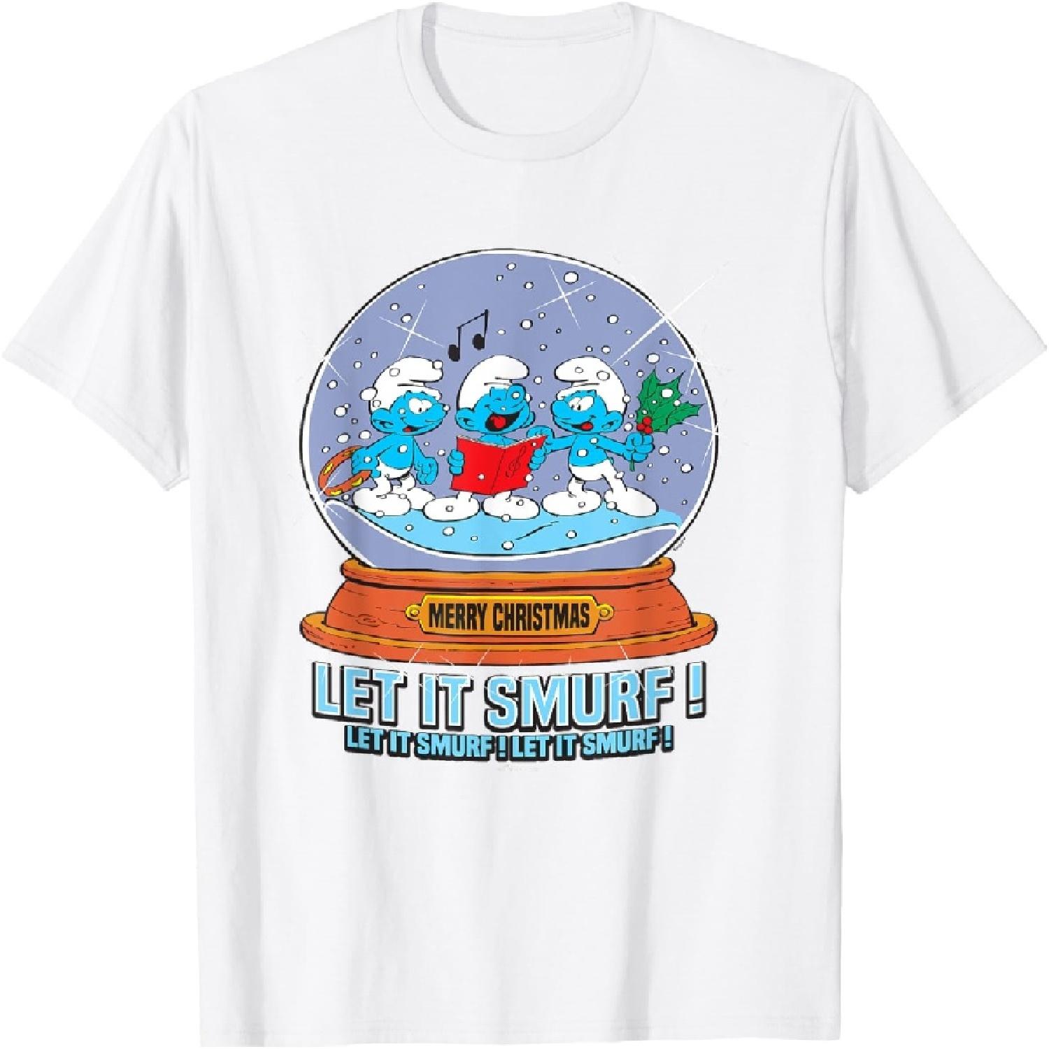 

The Smurfs Merry Christmas Let It Smurf! T-Shirt - Unisex-Adults_Kids - Blue - Small - Short Sleeve - Cartoon - Smurfs Christmas T-Shirt XXXXXL білий