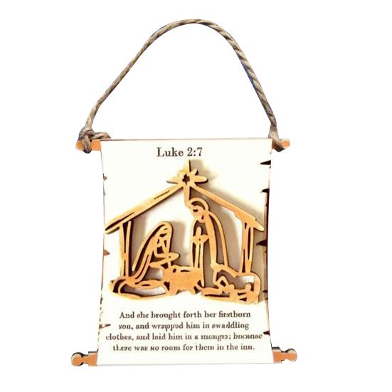 

Nativity Advent Scroll Ornament Wooden Laser-Cut Hanging Decor with 24-Day Bible Verses Religious Christmas Countdown Calendar G