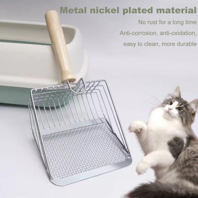 Paletta in Metallo per Lettiera per Gatti Robusta Paletta per Escrementi con Manico in Legno Antiscivolo