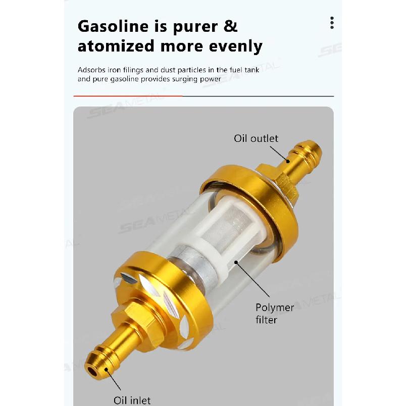 SEAMETAL Universal 8mm Gas Fuel Filter CNC Aluminum Alloy Glass Gas Fuel Gas Oil Filters for Motorcycle Dirt Pit Bike ATV Quad