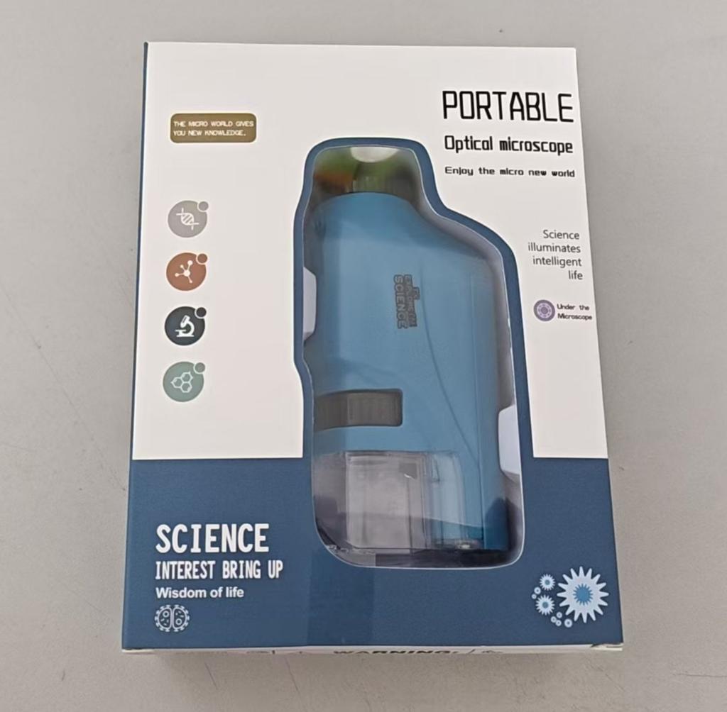 Mini Pocket Lab Handheld Microscope Kit Adjustable Zoom 60-120X Led Light Kids Optical Biological Science Tool Portable Stem Toy