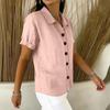 Women's Casual Comfortable Button Cotton Linen Short Sleeve Shirt Top