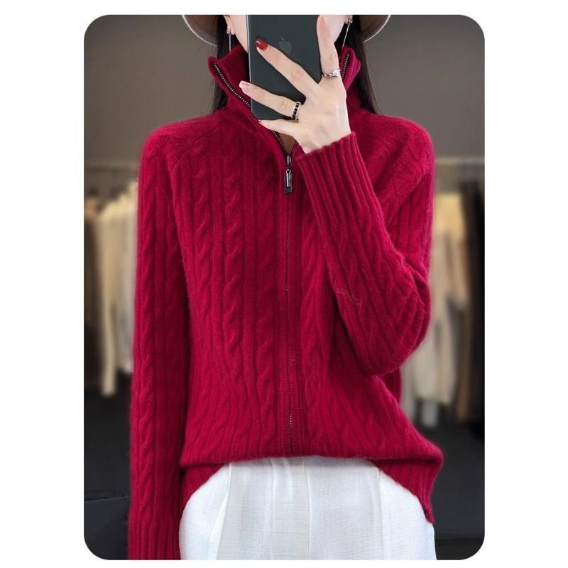 New Autumn Winter 2025 Cardigan Zipper Solid Color Sweater Knit Loose Long-sleeved Jacket