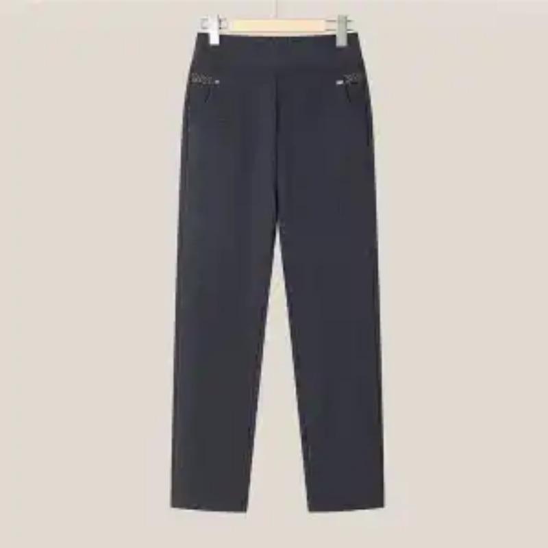 Women's New Spliced Elastic High-waist Pocket Fashionable Loose Versatile Casual Straight Pants