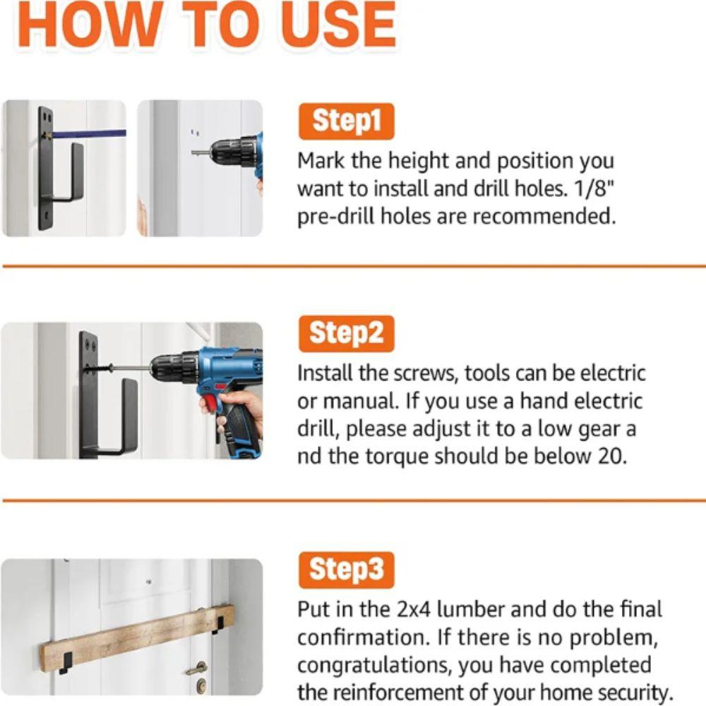 Heavy Duty Door Barricade Brackets Carbon Steel Black Security Bar Holders Upgraded U-Shaped U-Shaped Bar Holders Home Security