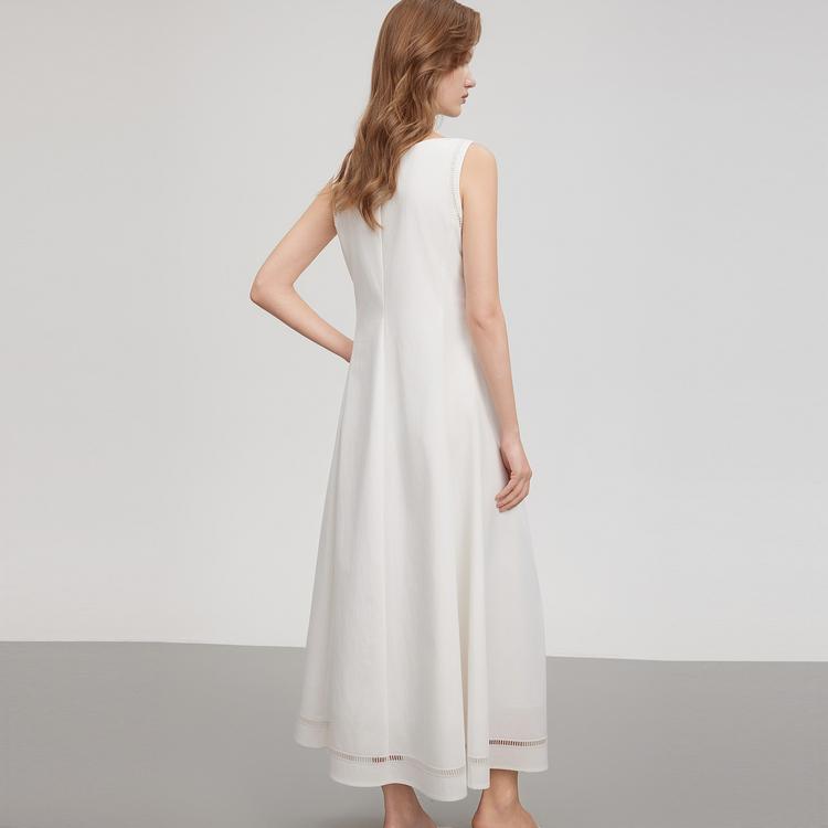 ELLE Elegant French White A-Line Dress With Sleeveless Tank Top Women Dresses L8SLM017