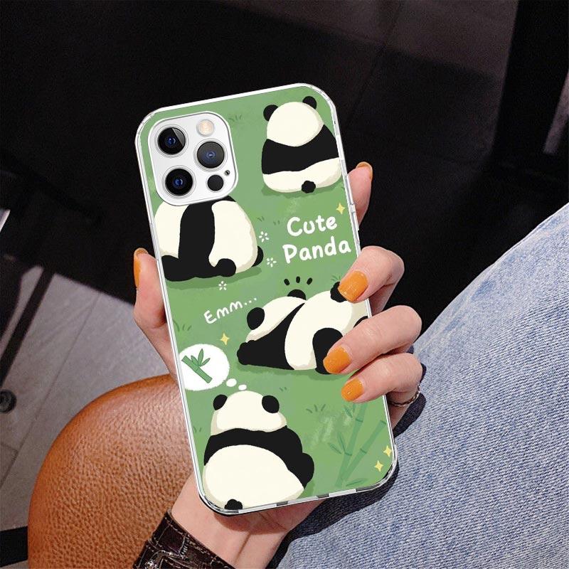 Cartoon Cute Panda Bear Phone Case For iPhone 17 Air 16 Pro Max 16E 15 + 14 Plus 11 12 13 Mini 7 8 SE Gift Print Cover Fundas 17