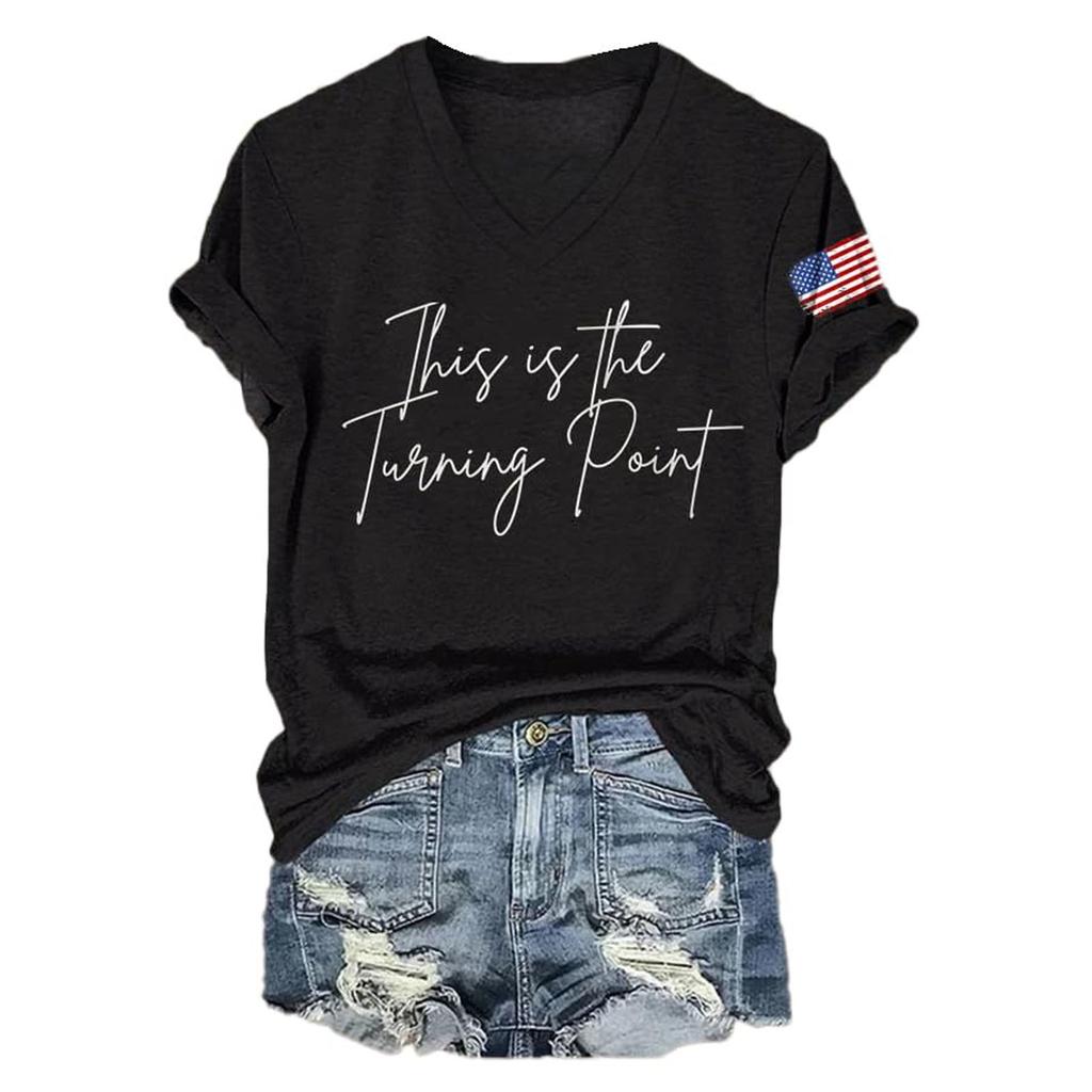 Women's V-neck Short-sleeved T-shirt Casual Loose Top