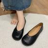 Fashion Red Round Toe Leather Ballet Shoes Woman Brand Design Soft Shallow Loafers Ladies Retro Slip-on Flat Zapatos with Stitch Details