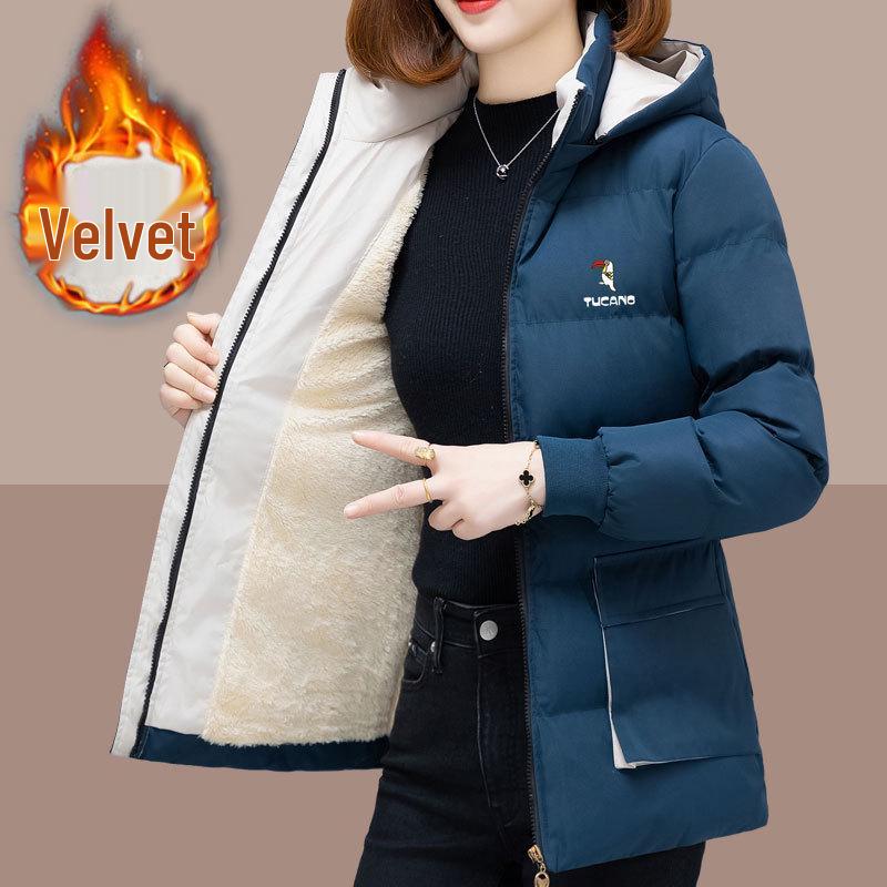 

Женская зимняя куртка большого размера с хлопковой подкладкой - на бархатной подкладке, теплая и утолщенная для мам среднего возраста 2024 4XL