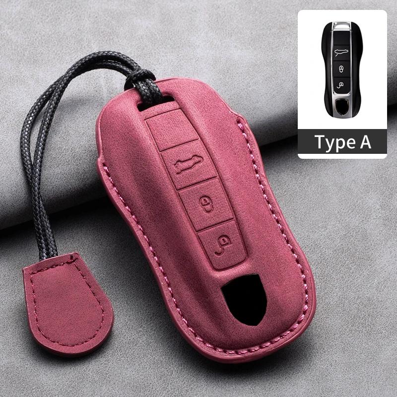 Leather Car Key Case Cover Shell Fob For Porsche Panamera Spyder Carrera Macan Cayman Cayenne 911 970 981 991 Car Keychains