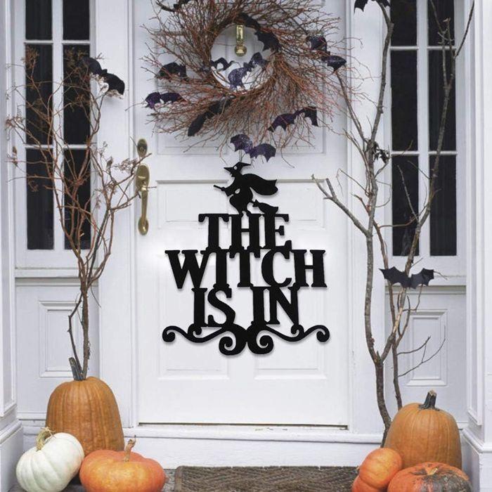 Panneau suspendu d'Halloween - AIMOONSA - Motif sorcière - Ruban toile de jute - Pré-assemblé - Multicolore